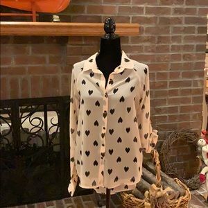 Sheer Blush Blouse With Black Hearts